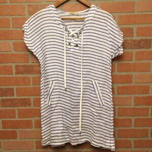 Alessia Pacini Italy Women's Linen Cover Up Tunic Top Split Lace Up Neckline Sma